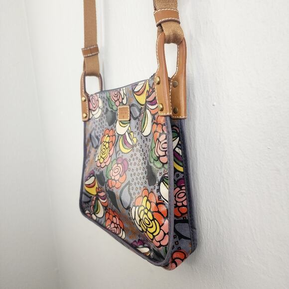 Fossil Key Per Coated Canvas Messenger Crossbody Bag Gray Pink Floral New - Picture 3 of 14